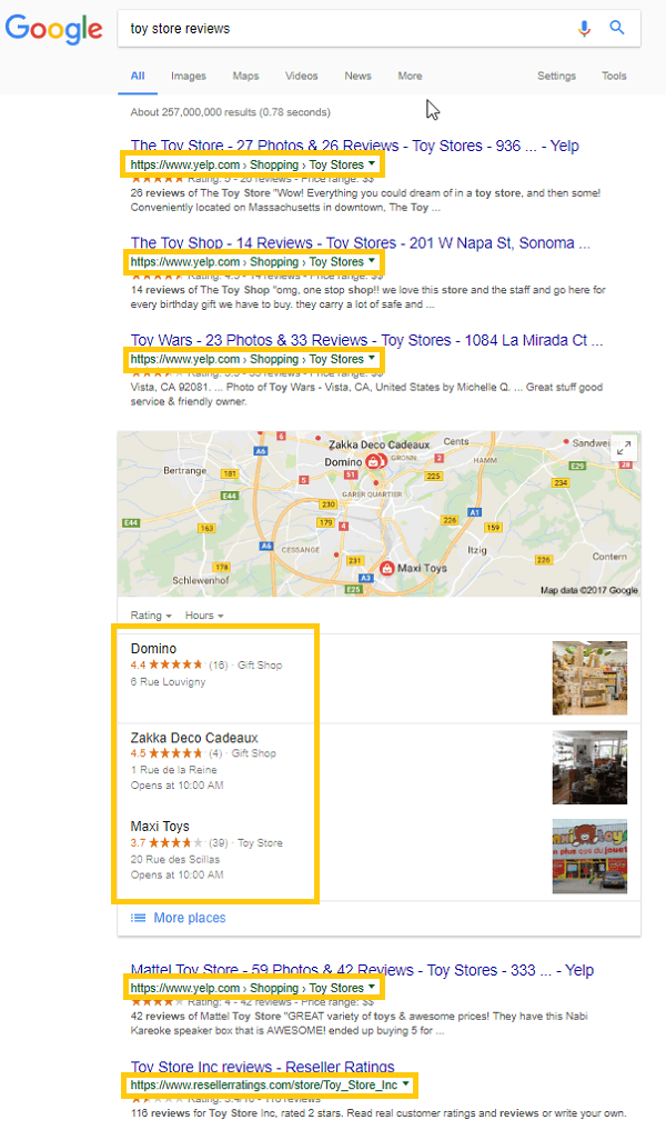 los sitios de reseñas - Google