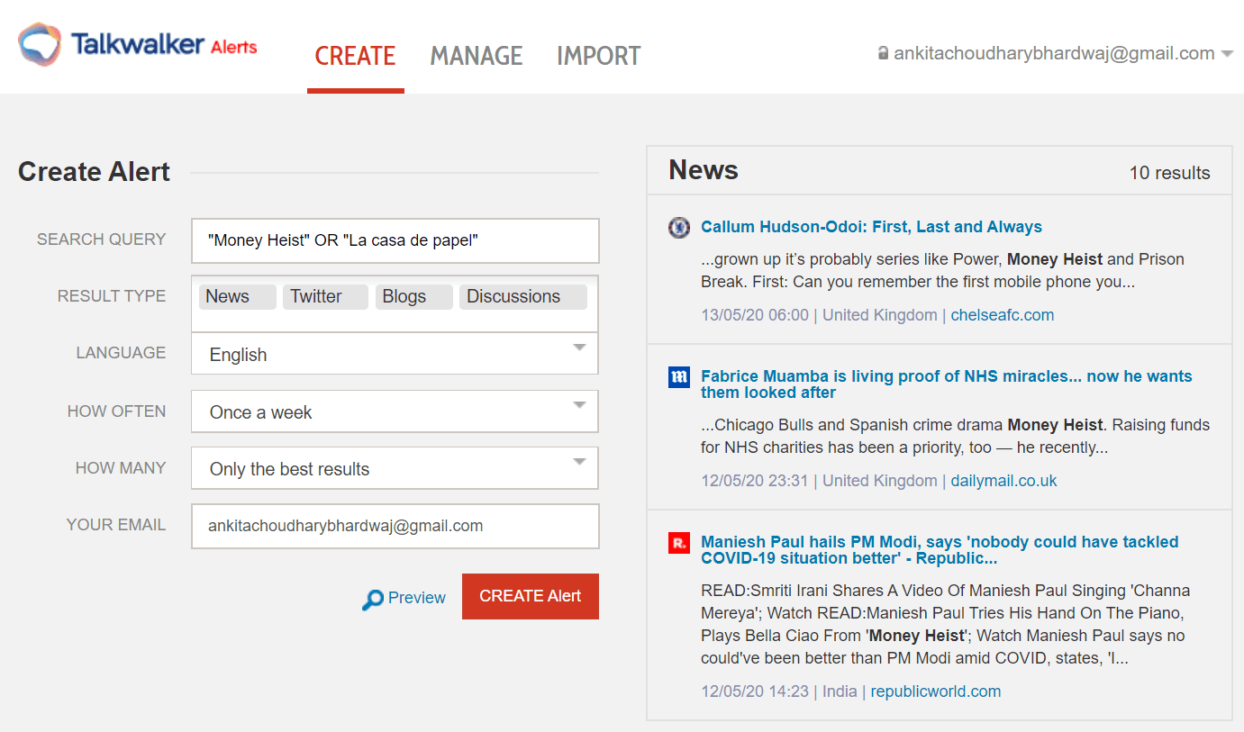 Talkwalker alerts - meilleurs outil marketing de gestion des medias sociaux