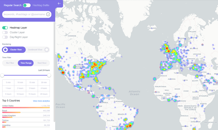 Twitter analytics tools - One Million Tweets Map - example map