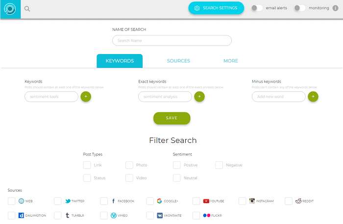 Schermata da Social Searcher