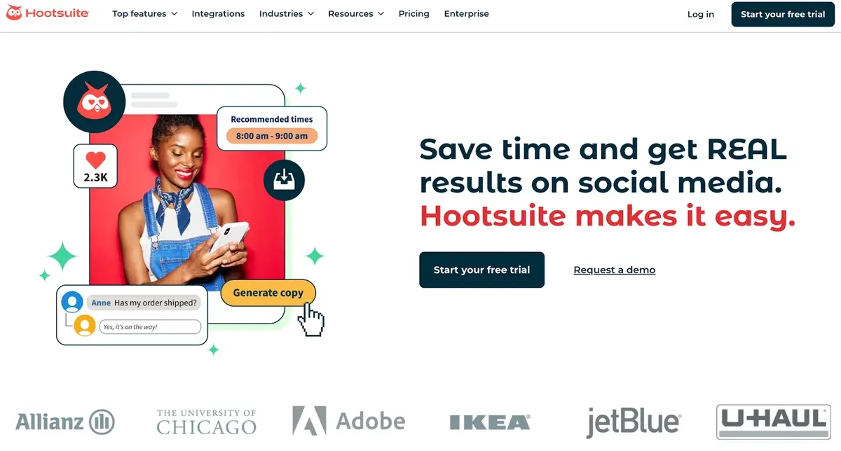 Hootsuite home page.