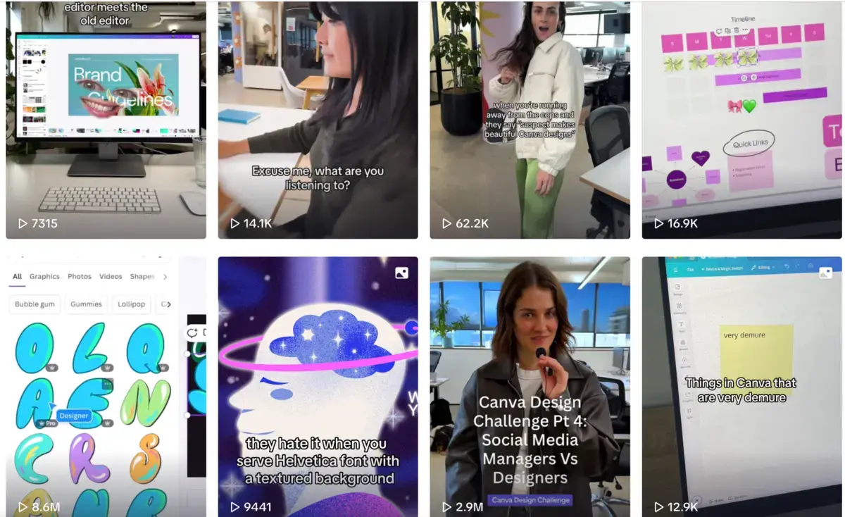 Screenshots of various Canva TikTok