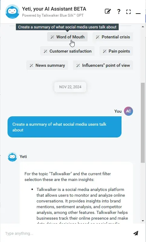 Talkwalker AI assistant demonstration