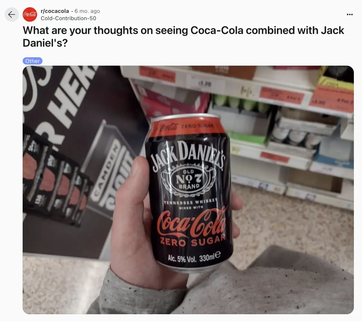 Reddit post of a person holding a Jack Daniel